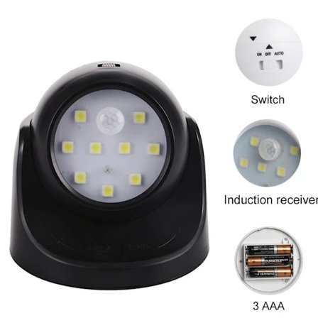 {xj}360° Roterande LED-lampa med infraröd rörelsedetektor, liten