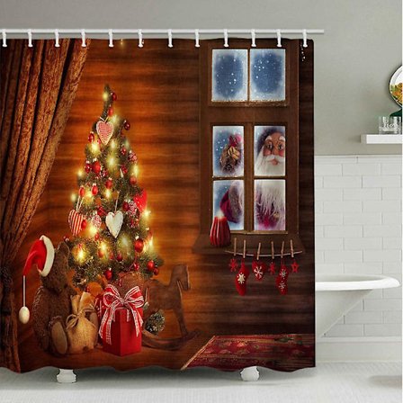 Joulu Suihkuverho Poro Joulupukki 180 X 180 cm Kylpyverho Polyesterikangas Homeenkestävä Vedenpitävä Pestävä Kylpyhuoneverho 12 Hakasella