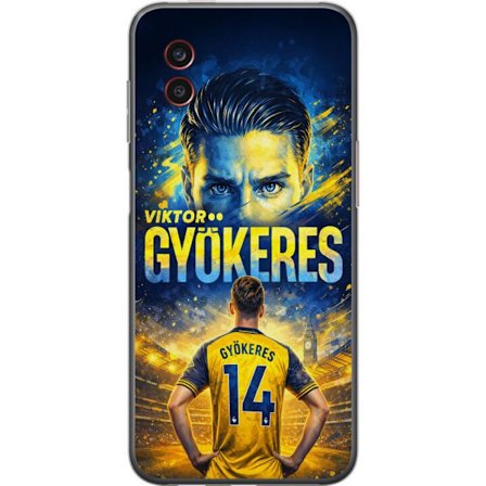 Kompatibelt Mobildeksel til Samsung Samsung Galaxy Xcover6 Pro Viktor Gyökeres fotballplakat i gult og blått med dramatisk stadionbakgrunn, sportill