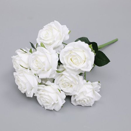 Kunstige silkeskjermtrykte blomster 10 stk. (hvite), enkelt stilk kunstig rose for brudebukett blomsterdekorasjon