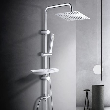 Görbach Duschsäule Komplett Design Duschsäule Wandmontage mit verstellbaren Befestigungen und Regal Duschbadewannen-Set verstellbar