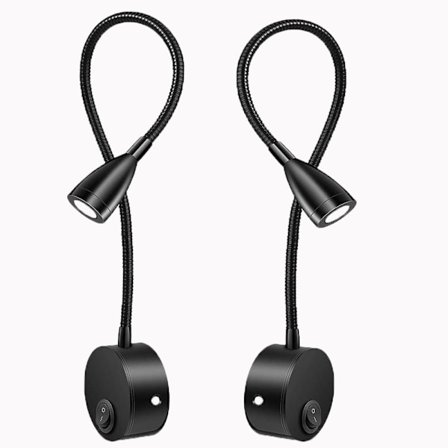 LED Læselampe, 360° Roterbar Sengelampe, Varm Hvid Sengelampe, Vægmonteret med Kontakt og Strømkabel, Svanehalslængde: 38cm 200LM/3000K/3W