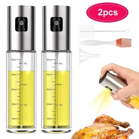 Olie- og eddikesprøjte, 2-delt 100 ml oliesprøjtesæt, med 2 børster og 1 tragt, 1 oliebørste til køkken/grill