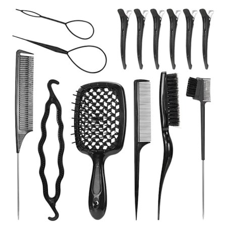 14 stk. hårkost stylingkamsett bust hårkantbørste tuperingsbørste kam rottehalekam for kvinner jenter greing