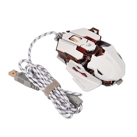 LUOM Ergonominen USB-pelihiiri, 10 ohjelmoitavaa painiketta, säädettävä DPI, LED-valo, valkoinen