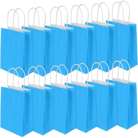 Papirposer til fest, 12 stk. gave- og slikposer med håndtag, blå kraftpapirposer til børnefødselsdag, fødselsdag, bryllup, jul (150x80x210mm)