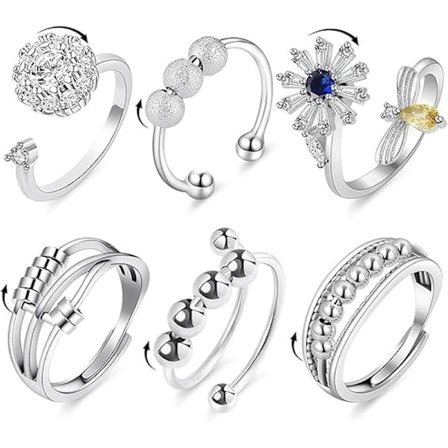6 st Fidget Ångestringar Justerbara ringar set Justerbara ringar Fidgetringar Ångestpärlband, Stapelbara