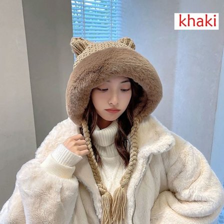 Sød Beanie Hat Hæklet Kasket KHAKI