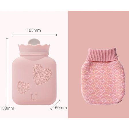 Silikon varmvattenpåse fylld med vatten varm handskatt bekväm magvärme varm påse mikrovågsvärme varmvattenpåse rosa 340ml