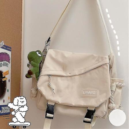 Retro Messenger Bag Hane Stor kapacitet Lätt axelväska Justerbar axel White