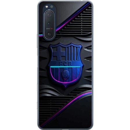 Kompatibelt Mobildeksel til Sony Xperia 5 II FC Barcelona klubbemblem i neonblått og rosa med futuristisk metallisk design