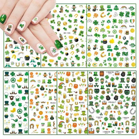 St. Patrick's Day Selvklebende Neglekunst Klistremerker Dekaler Kløver Negleklistremerker For Negleforsyning Kløver Leprechaun Dragen Lykke Til Irske 