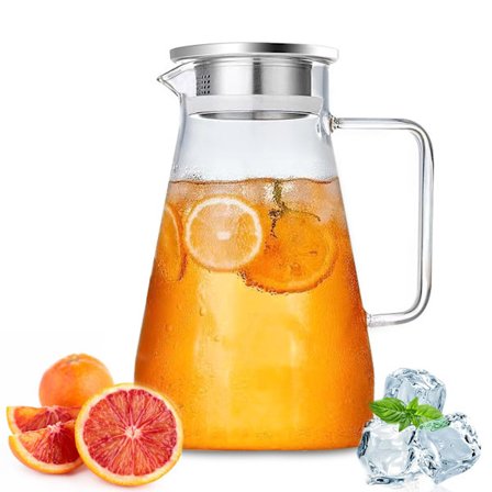 2,3 liters glaskaraffel med låg og håndtag, klar iste-kande til varmt og koldt vand, til hjemmelavet drikke/iste/vin/kaffe/mælk/juice