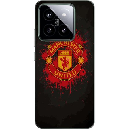 Kompatibelt Mobildeksel til Xiaomi Xiaomi 14 Manchester United logo i rød og gul farge med røff sportslig bakgrunn