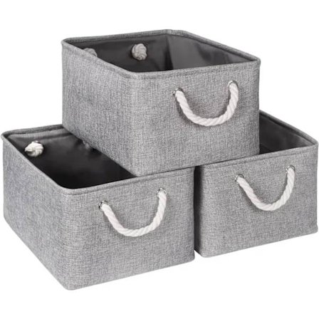 Opbevaringskurv til hylder, opbevaringskasser med håndtag, store stofopbevaringsbeholdere til organisering af hjem og kontor, hvid & grå Full/Grey 15 