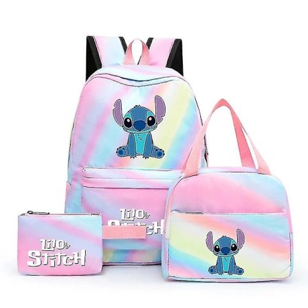 3 stk./sæt Disney Lilo & Stitch Studenterdreng Pige Skole Taske Farverig Rygsæk Med Frokost Taske Børn Teenager Tegneserie Skole Bog Taske Høj 