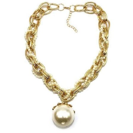 Crystal Dam Pearl Chain Choker Collar GULD