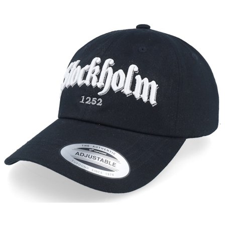 Hatstore - Zwart unconstructed Cap - 3d Stockholm White Script Black Dad Cap @ Hatstore