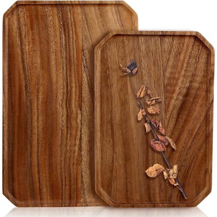 2 st stora träfat serveringsbrickor Acacia trä charkuteribricka för matbricka ostserveringsbräda rektangulära tallrikar