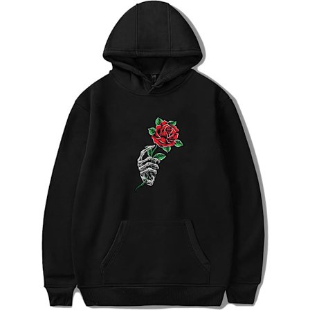Tryckt nyhet ros huvtröja casual sweatshirt män och kvinnor(svart XXL)