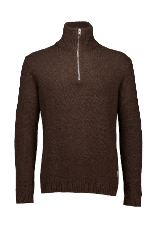 Lindbergh Lambswool half zip knit oversize collar Stickat Herr Brun L