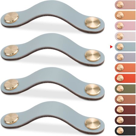 4 stk. Møbelhåndtak i lær, Skapdørknott Lærhåndtak Skuffeknott, Vintage Møbelhåndtak (Blå, 96mm)