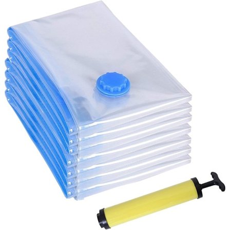 Genanvendelige vakuumposer til tøj, kompressionsopbevaringsposer til sengetøj og puder, håndpumpe inkluderet, 70x50, sæt med 7