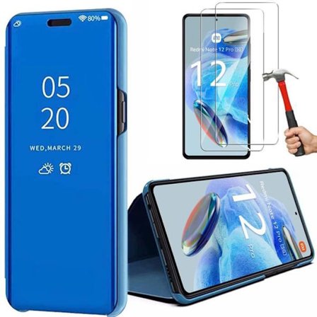 Fodral + 2 härdade glasögon till Xiaomi Redmi Note 12 Pro 5G Flip Fodral Stabilt skydd Blå