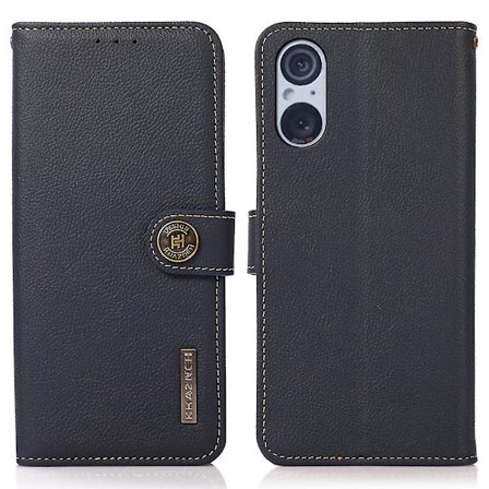 Flip case för Sony Xperia 5 V Rfid Blocking Cow Läder Stand Plånbok Cover