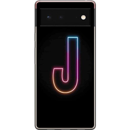 Kompatibel Mobilcover til Google Google Pixel 6 Minimalistisk neonbogstav J i farveskiftende lys mod sort baggrund
