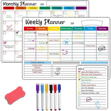 Månedlig Planlegger & Ukentlig Planlegger Whiteboard Sett - Magnetisk Planleggingstavle - Magnetisk Månedlig Planlegger - Magnetisk Ukentlig 