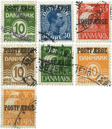 Danmark - Postfærgemærker 7 forskellige - Stemplet