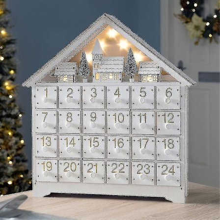 24 Dages Hvid Træ LED Julekalender Opbevarings Skuffe