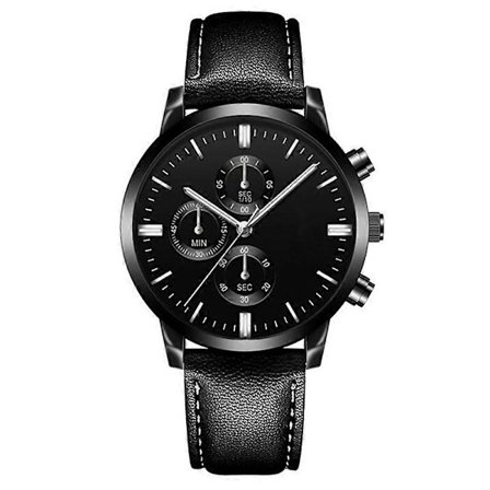 Herreklokke Svart Lærreim Kvarts Analog Automatisk Casual Armbåndsur