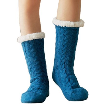 Kvinder Vinter Varme Tykke Strikkede Plysforet Sutsko Strømper Ensfarvet Chunky Kabel Hæklede Bløde Fuzzy Hyggelige Sove Strømper