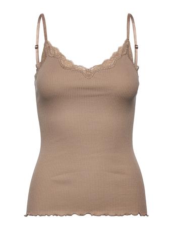 Organic Strap Top W/Lace Beige Rosemunde