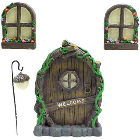 Fe-dør-sæt Fe og fe-dør Miniature-dekor Fe-træ-ornament