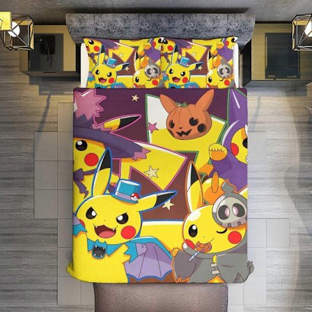 KA352 Halloween Pokmon 3-delt sæt Microfiber dyner med pudebetræk Blødt letvægts sengetæppe Sengetæppe Dyne til alle årstider Sengetøj RM352
