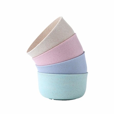 Set med 4 stora okrossbara frukostskålar gjorda av lätt plast - diskmaskin och mikrovågsugn