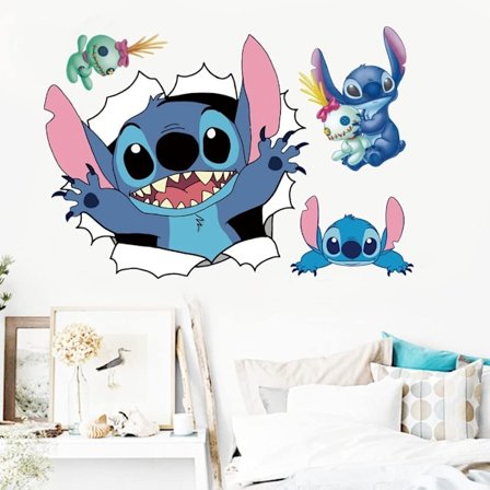 3D Nye Cartoon Wall Decal Stitch Wall Stickers Selvklæbende Wall Sticker til Piger Værelse Soveværelse Stue Kunst Hjem Indretning Størrelse:(40X60cm)