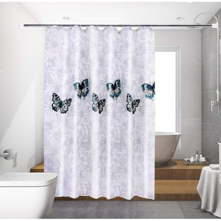 Vattentät duschdraperi i polyester, duschdraperi med 12 krokar