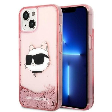 Karl Lagerfeld Glitter Choupette Huvudfodral för iPhone 14 Plus - rosa
