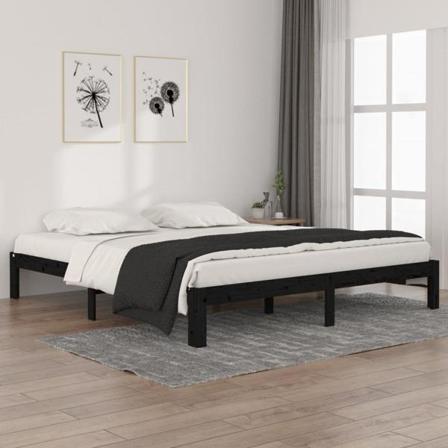 Vidaxl Sängram Svart Massiv Furu 180x200 Cm 6ft Svart