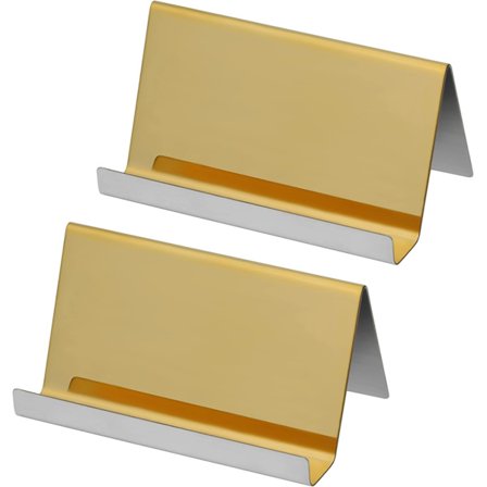 Visitkortsholder i rustfrit stål (Sæt med 2) - Op til 30 kort - Guld visitkortdisplay - Visitkortopbevaring til skrivebord, Navneholder