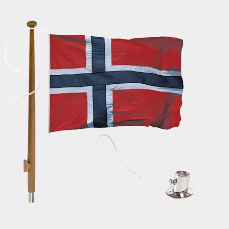Flag set with ensign Adela Original, Norway, marine polyester (170 g / m²), 120 cm x 75 cm + flagstaff Ø25 mm, 120 cm in teak + flagstaff holder 