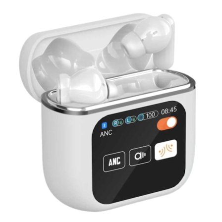 Langattomat TWS-kuulokkeet ANC ENC värinäytöllä valkoinen