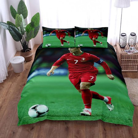 Fotballstjerne Ronaldo, Messi, Mbappe digitaltrykt sengetøy for barn, sett med tre deler
