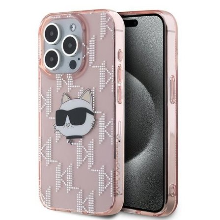 Karl Lagerfeld IML Choupette Head & Monogram kotelo iPhone 15 Pro Max - vaaleanpunainen