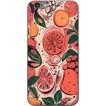 Yhteensopiva Puhelinkuori Apple iPhone 6 Plus Käsin piirretty kollaasi sitrushedelmistä, lehdistä ja marjoista lämpimässä vaaleanpunaisessa ja o