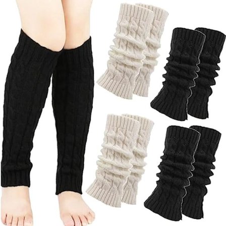 Sokker for kvinner - Strikkede benvarmere for kvinner - Vintersokker - Ensfargede stripete benvarmere - Varme vintersokker - Party-benvarmere - 4-